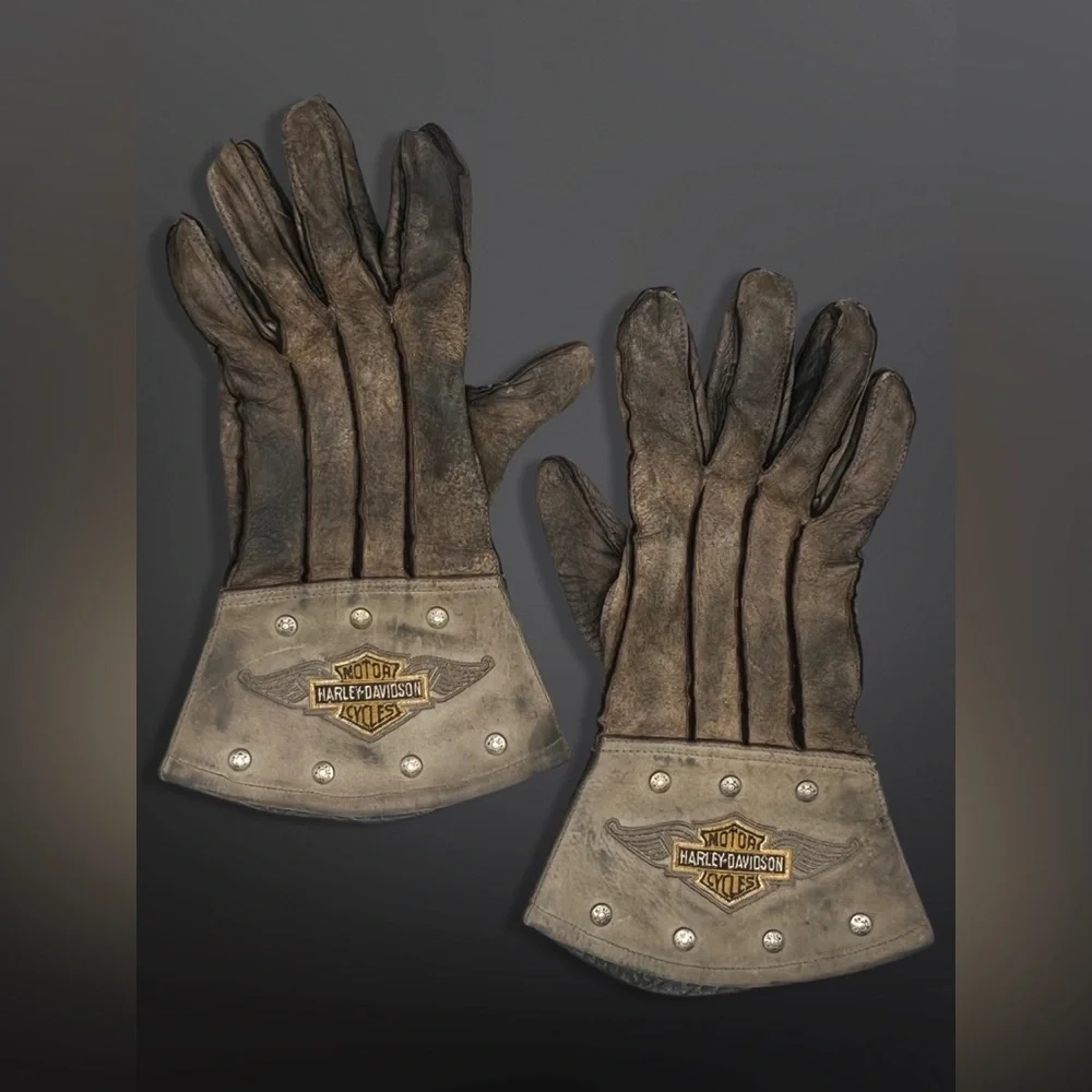 ⚡️HARLEY-DAVIDSON⚡️ Vintage Leather/Studded Guantlet Motorcycle Gloves - Picture 3 of 14